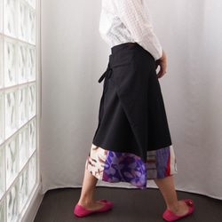 SOLD ORIGAMI SKIRT -ヴィンテージの銘仙をパッチワークした変形巻きスカート １点物　着物リメイク 1枚目の画像