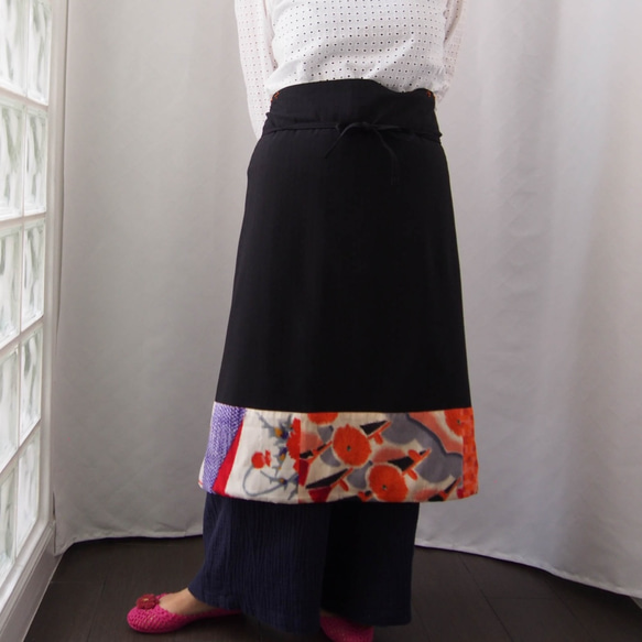 SOLD ORIGAMI SKIRT -ヴィンテージの銘仙をパッチワークした変形巻きスカート １点物　着物リメイク 9枚目の画像