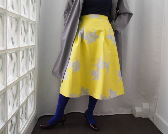在庫ございます！ レモンイエローの織り模様のスカート -きまぐれコレクション 新柄!!　 3枚目の画像