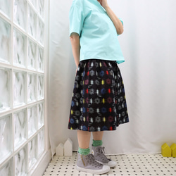 SOLD OKINAWA SKIRT ミディ　 -綿の紬でつくったスカート  1枚限定！　着物リメイク 1枚目の画像