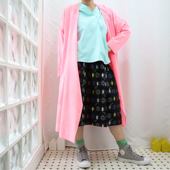 SOLD OKINAWA SKIRT ミディ　 -綿の紬でつくったスカート  1枚限定！　着物リメイク 8枚目の画像