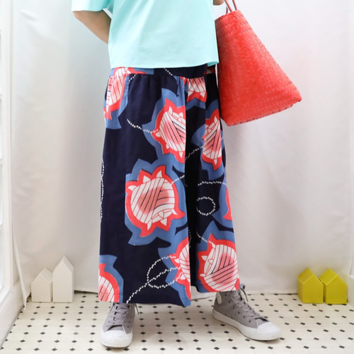 Sold ☆OKINAWA GAUCHO -ネイビーの浴衣地を使ったガウチョ
