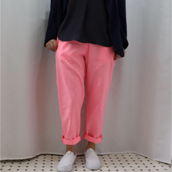 ☆沖繩男孩的褲子-霓虹粉色亞麻男孩褲子，與圖案上衣極佳的兼容性。 第2張的照片