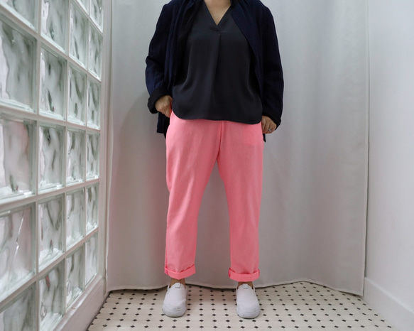 ☆沖繩男孩的褲子-霓虹粉色亞麻男孩褲子，與圖案上衣極佳的兼容性。 第3張的照片