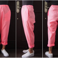 ☆沖繩男孩的褲子-霓虹粉色亞麻男孩褲子，與圖案上衣極佳的兼容性。 第7張的照片