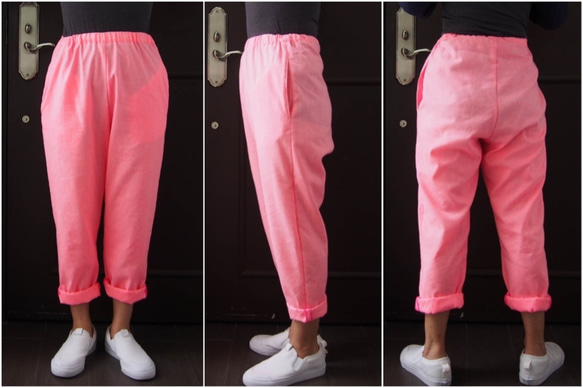 ☆沖繩男孩的褲子-霓虹粉色亞麻男孩褲子，與圖案上衣極佳的兼容性。 第7張的照片