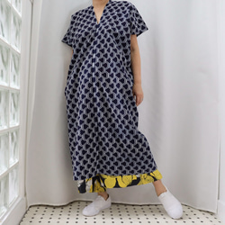 ☆Square Dress -藍色のうろこ柄の浴衣地から作ったスクエアワンピース　限定１枚　大きめサイズ 4枚目の画像