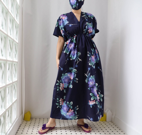 OKINAWA KAFTAN DRESS -from unused vintage summer Kimono 第5張的照片