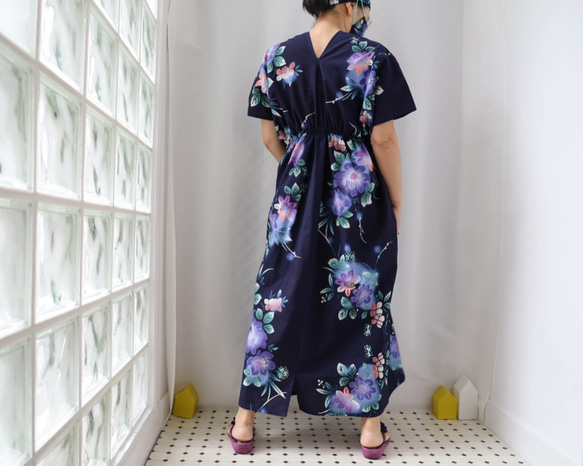 OKINAWA KAFTAN DRESS -from unused vintage summer Kimono 第6張的照片