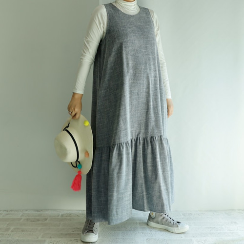 ❤SALE❤ ノースリーブ ティアードワンピース グレー マキシ丈 -おうち 