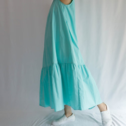 ノースリーブ 裾フレア マキシ丈 ワンピース ドレス  今注目のミント 6枚目の画像