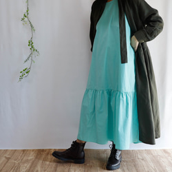 ノースリーブ 裾フレア マキシ丈 ワンピース ドレス  今注目のミント 3枚目の画像