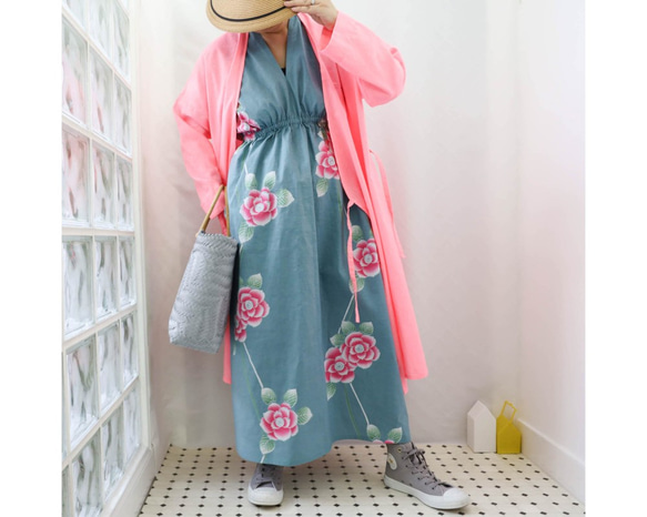 OKINAWA KAFTAN DRESS -from unused vintage summer Kimono 第4張的照片