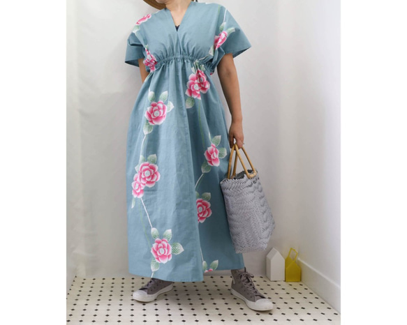 OKINAWA KAFTAN DRESS -from unused vintage summer Kimono 第5張的照片