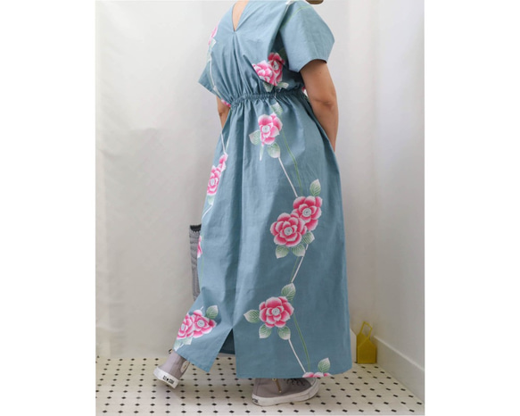 OKINAWA KAFTAN DRESS -from unused vintage summer Kimono 第6張的照片