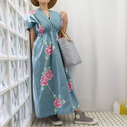 OKINAWA KAFTAN DRESS -from unused vintage summer Kimono 第7張的照片