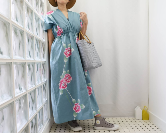 OKINAWA KAFTAN DRESS -from unused vintage summer Kimono 第7張的照片