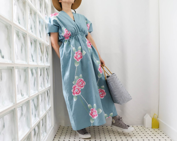 OKINAWA KAFTAN DRESS -from unused vintage summer Kimono 第8張的照片