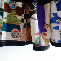 『お取り置き品』蒼い色々なビンテージの着物地を使ったフレアスカート　-ミディアム 3枚目の画像