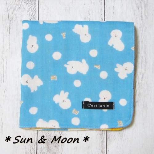 大人のガーゼハンカチ☆ビション・フリーゼ☆白い犬×チェック柄