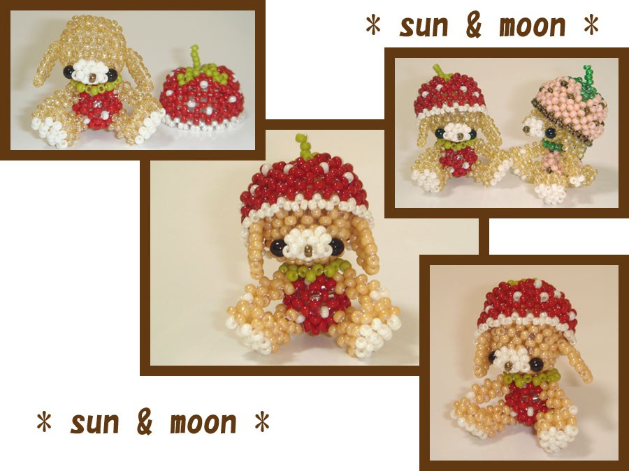 ビーズレシピ】いちご帽子のわんこ 編み図・パターン ＊Sun