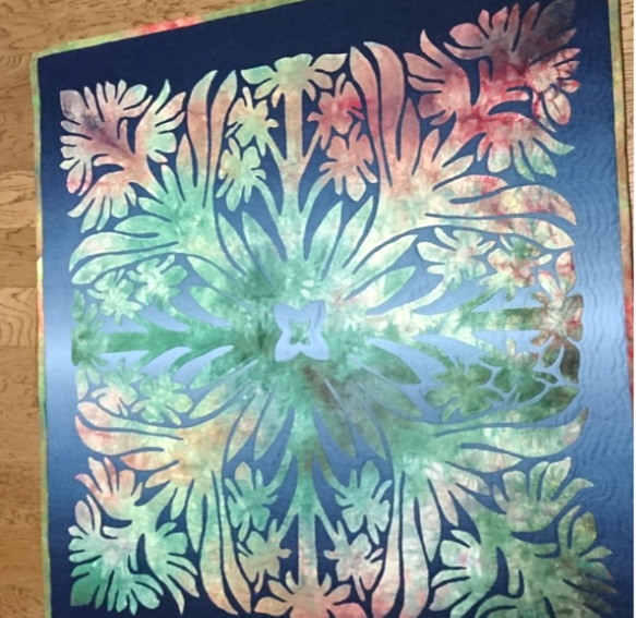 ハワイアンキルトタペストリー♡ ハワイアンキルト タペストリー ハイビスカスマルチカラー 203cm