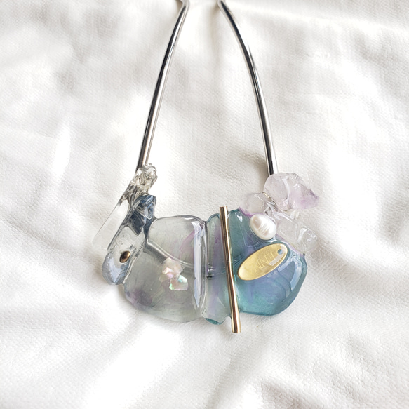 ENNA　スティック　かんざし　簪　 シーグラス　天然石　　 6枚目の画像