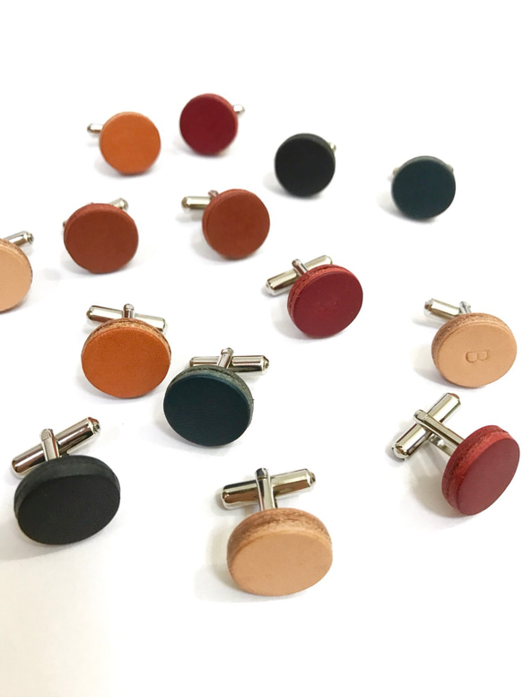 栃木レザー カフスボタン まる colors タイピン・カフス かなぶん工房