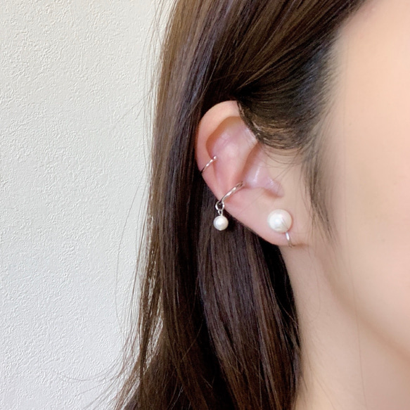 《再販》貝パール　イヤーカフセット【sv925・14kgfピアス/イヤリング】/earcuff-001 5枚目の画像