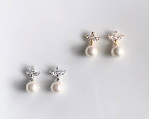 ☆❤️ デイジー　パール　ジルコニア　ピアス　イヤリング　ハンドメイド blackdia ocean ジルコニアリボンピアス ピアス