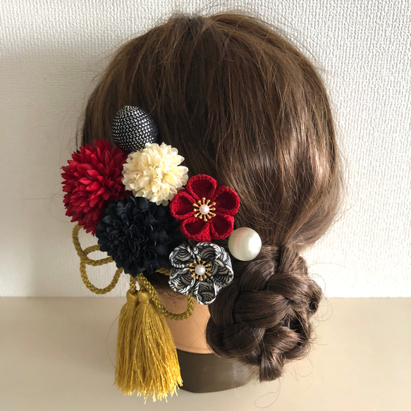 つまみ細工　髪飾り　成人式　卒業式　入学式　結婚式 つまみ細工 髪飾り【晴】×白 結婚式 成人式 卒業式 | NODOKA