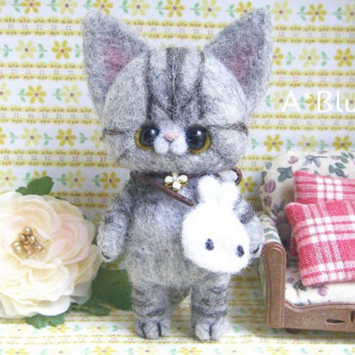羊毛フェルト/にゃんこストラップ＊アメリカンショートヘア 羊毛  