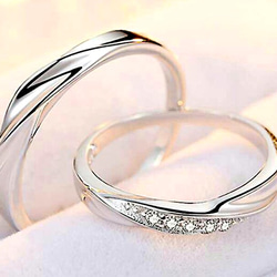 【送料無料】ラインジルコニア ペアリング ♡マリッジ指輪 シルバー ツイストストーンリングS925刻印 2枚目の画像