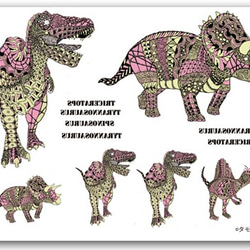 【入学準備】布用転写シート　A5サイズ　６恐竜入り　ピンク 2枚目の画像