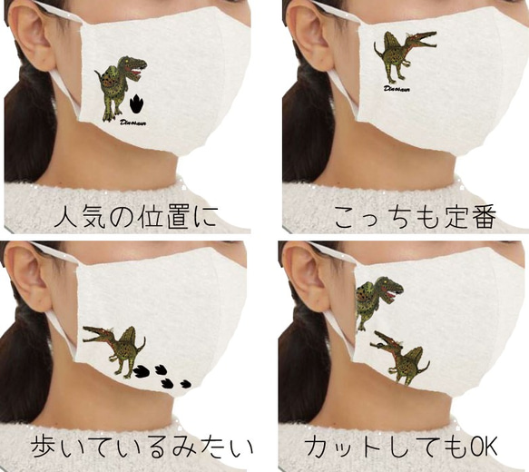 オーガニックコットン マスク2枚入り　恐竜マスクキット（リアルカラー） 2枚目の画像