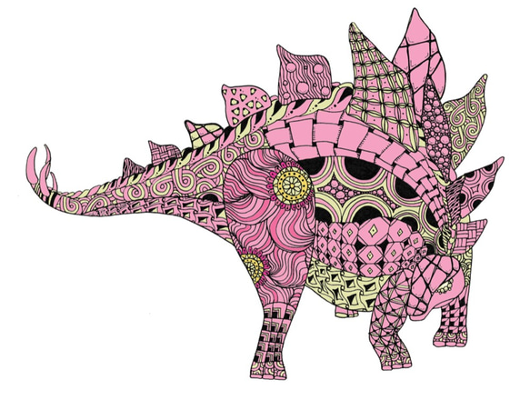 【春の花シリーズ】ポーチ　ステゴサウルス　ピンクフラワー 3枚目の画像