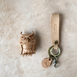 動物森林-小貓頭鷹-真皮植鞣 皮革鑰匙圈 吊飾 掛繩 動物造型 第3張的照片