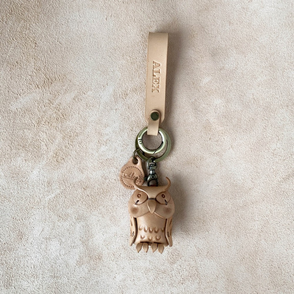 動物森林-小貓頭鷹-真皮植鞣 皮革鑰匙圈 吊飾 掛繩 動物造型 第4張的照片
