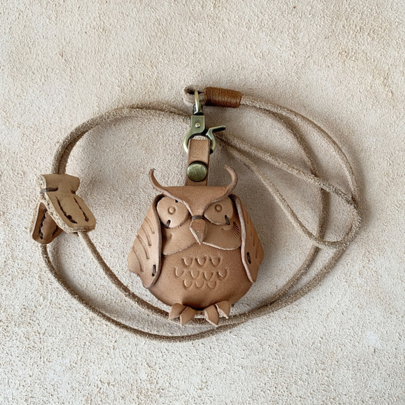 GOGORO鑰匙包-動物森林-貓頭鷹-真皮植鞣 皮革鑰匙圈 吊飾 動物造型 第1張的照片