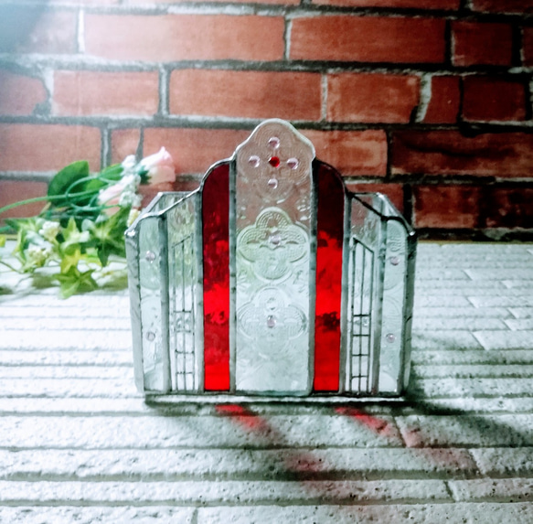 【小さな街にある教会 ガラスオブジェ「ｶﾗｰ:赤色」】❇️キャンドルBox ❇️レターBox❇️小物入れBox 5枚目の画像