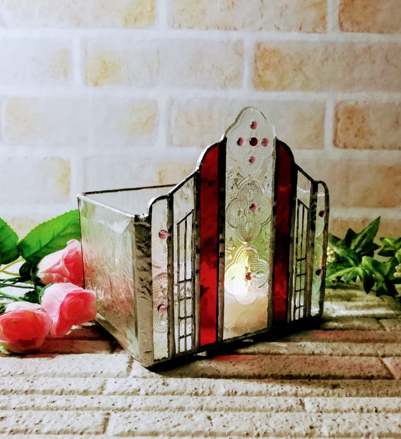 【小さな街にある教会 ガラスオブジェ「ｶﾗｰ:赤色」】❇️キャンドルBox ❇️レターBox❇️小物入れBox 6枚目の画像