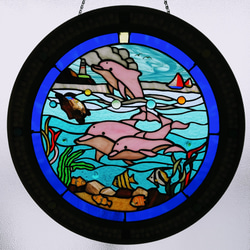【仲良く泳ぐピンク親子イルカと熱帯魚とカメの海物語】❇️壁掛け 3枚目の画像