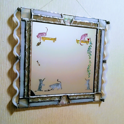 ❇️可愛い白猫とピンク猫絵入りミラー(鏡)"お魚"編 3枚目の画像