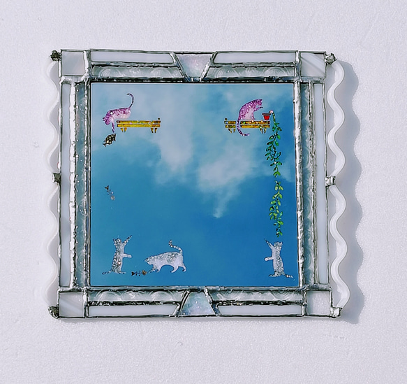 ❇️可愛い白猫とピンク猫絵入りミラー(鏡)"お魚"編 4枚目の画像