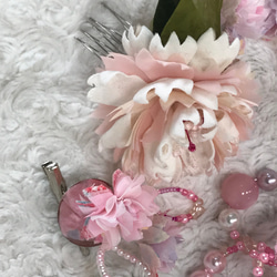 桜のアートリボン&ちりめんヘアアクセサリー 5点セットピンク系＃1　受注制作 3枚目の画像