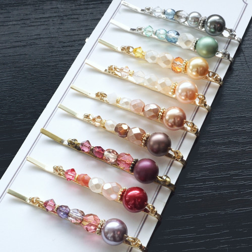 スワロフスキーデコ ヘアクリップ クリスタルオーロラ