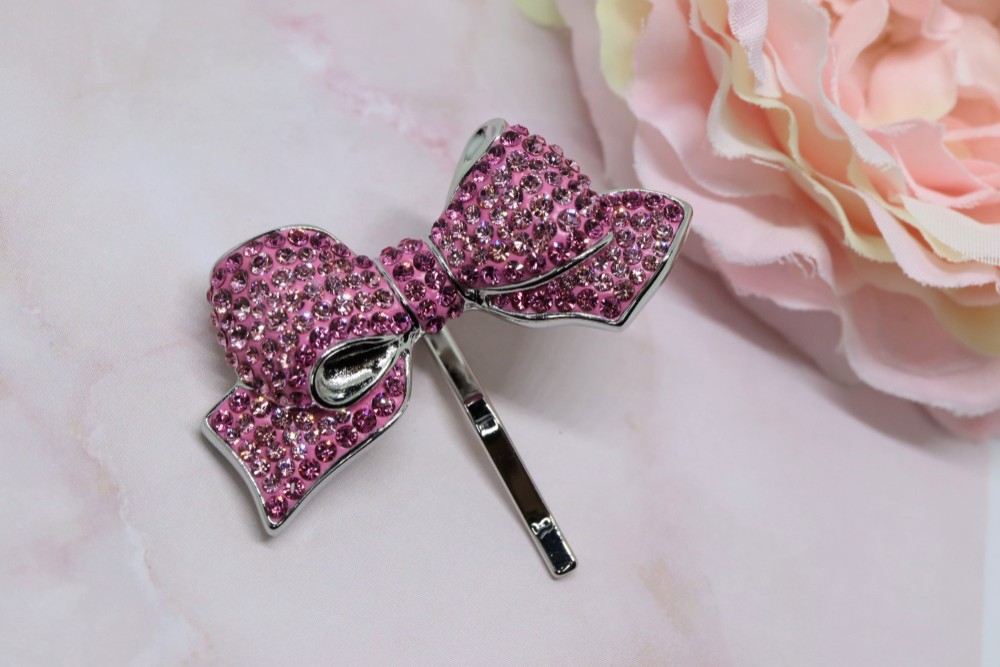 リボンのポニーフック・シルバー・グルーデコ（ローズ・ライトローズ）