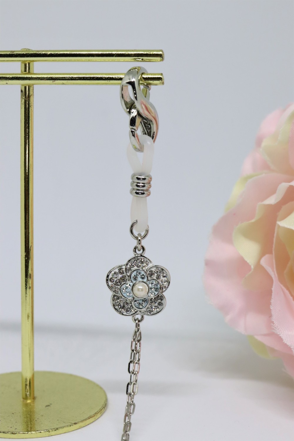 プチカメリア マスク&メガネストラップ・2way・シルバー・グルーデコ（クリスタル・ライトアゾーレ）