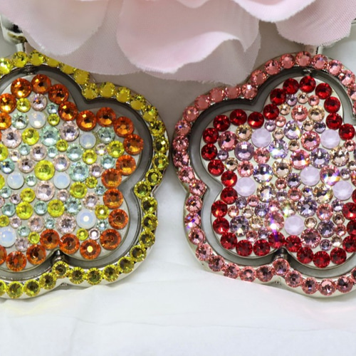 くるくるお花が回るキーホルダー・シルバー・デコアート（シトリンなど