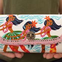 1点のみ　長財布　やりくり財布　ハンドメイド　アレキサンダーヘンリーレア生地 残暑セール中♪】長財布＊通帳＊ハワイアン＊フラガール